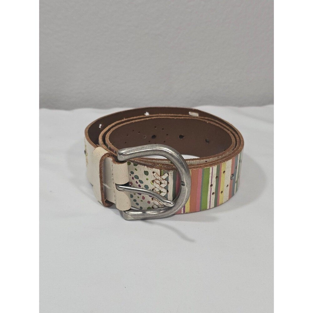 Vintage 00's Fossil Spring Collage Multi Media White Leather Belt Women's Medium